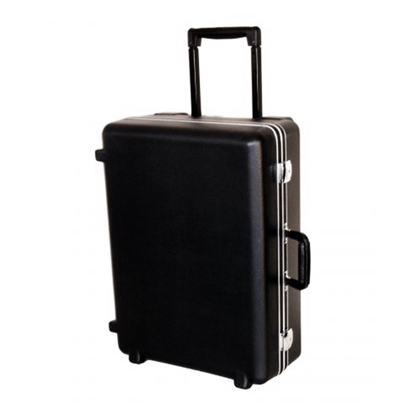 23ft x 17ft x 8ft 696 Wheeler Molded Wheeled Travel Case with Foam Filled. Ergonomically molded to provide a portable and durable solution, the 696 Wheeler case is perfect for sales people. Check as baggage, Carry on plane.