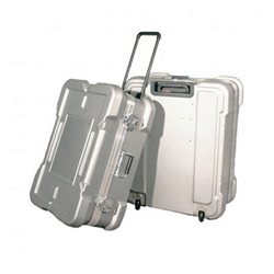 22in x 16in x 12in  919 Heavy Duty Wheeled Shippers Travel Case no Foam Filled is built to last. Great for shipping flat panel monitors. Silver gray shipping cases. Shipping case with optional custom foam interiors for transporting your products safely