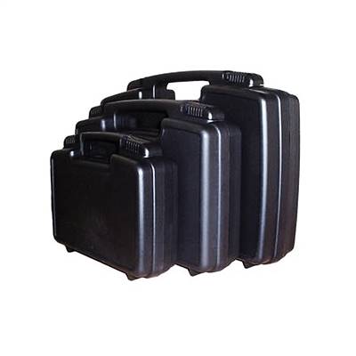 11in x 7.25in x 3.25in 608 Shipping & Carrying Case Foam Filled, Injection molded, Dual sliding latches, Stackable, Padlockable, Custom interiors available, Hot stamping or screening available