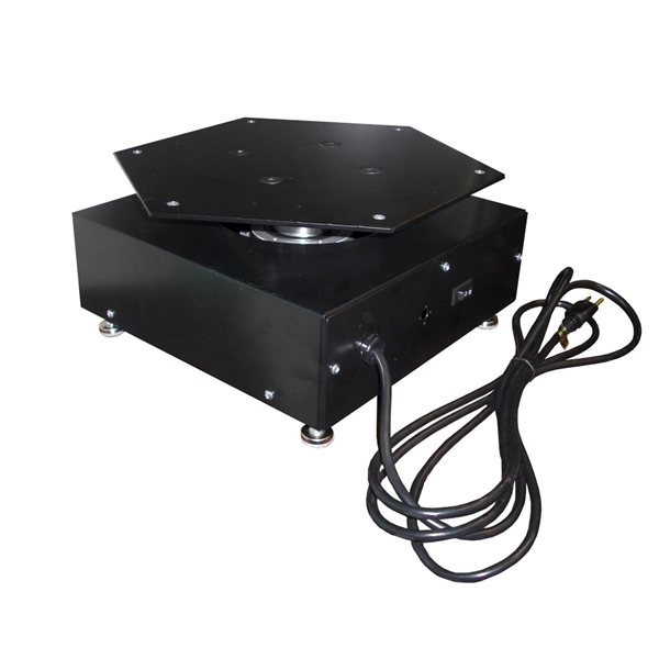 The TS-800 Rotator is a finished, ready-to-run unit designed specifically for easy setup at a tradeshow or event. Comes standard with power cord, direction control switch, rotating power outlet, and a wooden top ready for mounting your sign or display. Su