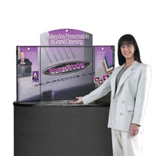 ShowStyle eliminates the need to assemble awkward and clumsy panels. It quickly morphs from a briefcase to a 48ï¿½ x 24ï¿½ fabric covered display in seconds. Your photos, charts and graphics attach to the fabric panels with Velcro.