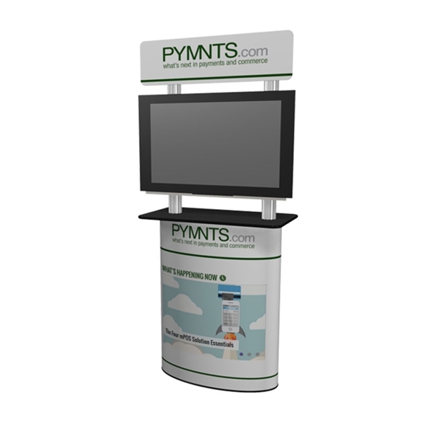 Solo Pronto Post Podium Workstation Display with 42in Screen Mount & Header  will serve perfectly as a workstation and mount for your monitor at your next trade show or retail display.  The header sign will serve as a great marketing tool.