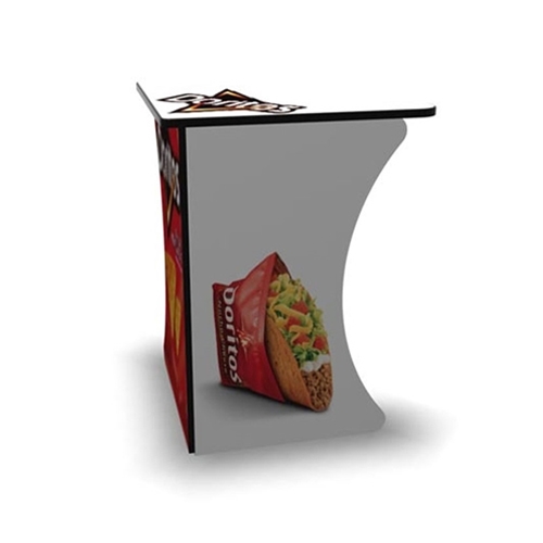 SOLO Magic Dino Corner Workstation Display features a right angle corner shape for a nice trade show booth accessory podium for product demonstration. Tables and counters are designed to provide functional workspace and easily-accessible storage areas.