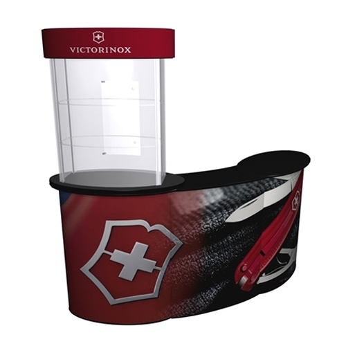 Use Connector Evolution Glass Display Case Counter as a trade show display counter or desk area.The Connector Evolution Glass Work Station Counter allows securly display your product. Add full color detachable graphics to advertise your logo.