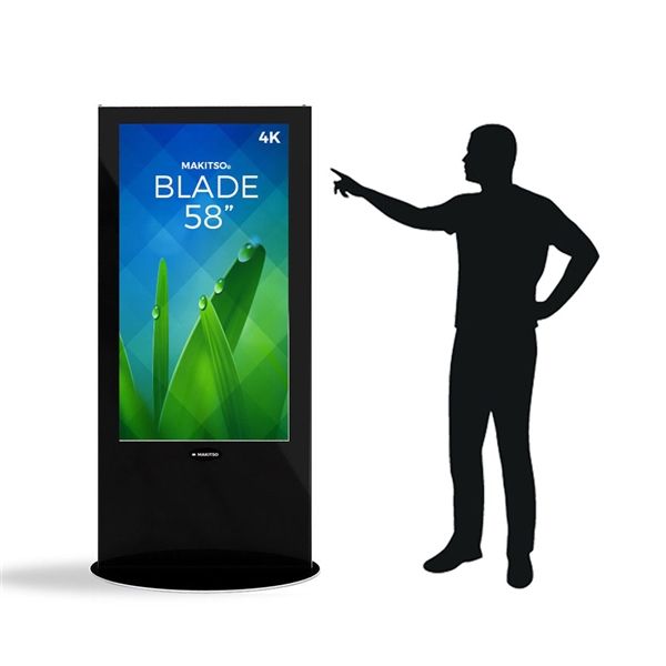 Blade 58in LED Touch Screen Digital Signage Black Kiosk V3BPT58. Event and trade show professionals can take advantage of the power that digital signage kiosk, when designing your next trade show booth