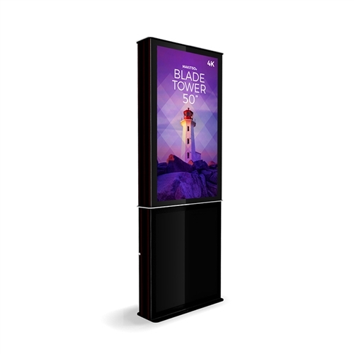50in DTBP50 Blade Dual Tower Black Digital Signage Kiosk. Event and trade show professionals can take advantage of the power that digital signage kiosk, when designing your next trade show booth think of incorporating flat-panel screens to make a  impact