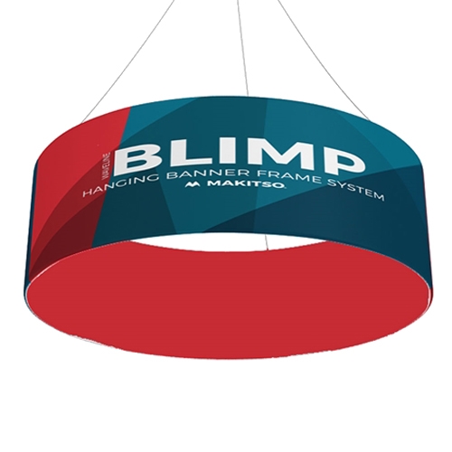 8ft x36in Double Sided MAKITSO Blimp Circle Hanging Tension Fabric Banner. It is easy for trade show booths to get lost in the crowd. Create excitement and make your booth more visible by displaying our custom Ceiling Hanging Banner Displays