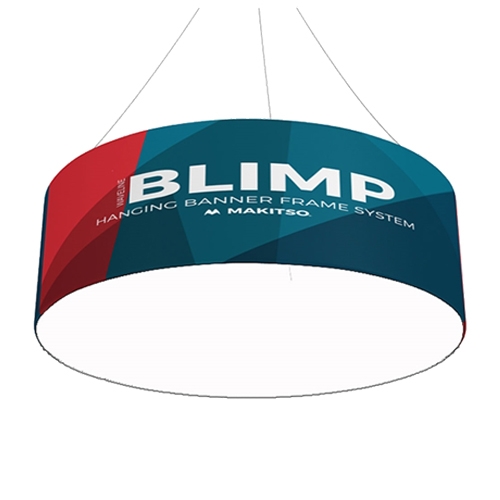10ft x32in Single Sided Blank Bottom MAKITSO Blimp Circle Hanging Tension Fabric Banner. It is easy for trade show booths to get lost in the crowd. Create excitement and make your booth more visible by displaying our custom Ceiling Hanging Banner Displays