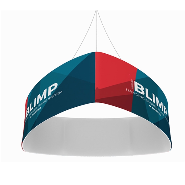 10ft x 36in MAKITSO Blimp Curved TRIO (Triangle)  Hanging Tension Fabric Banner Single Sided. This overhead signage features curved triangle shape, lightweight aluminum frame, high quality fabric graphic and fast shipping