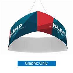 10ft x 24in MAKITSO Blimp Curved TRIO (Triangle) Hanging Tension Fabric Banner Single Sided Graphic Only. This overhead signage features curved triangle shape, lightweight aluminum frame, high quality fabric graphic and fast shipping
