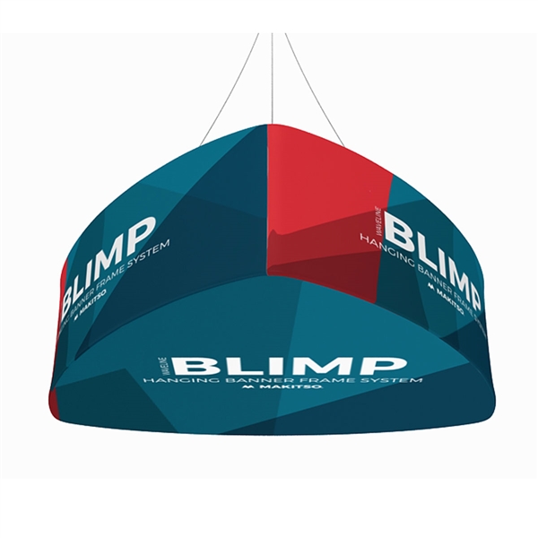 10ft x 48in MAKITSO Blimp Curved TRIO (Triangle)  Hanging Tension Fabric Banner with Printed Bottom. This overhead signage features curved triangle shape, lightweight aluminum frame, high quality fabric graphic and fast shipping
