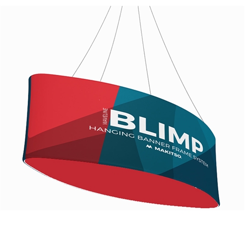 12ft x 24in MAKITSO Blimp Ellipse Hanging Tension Fabric Banner Double Sided. Hanging Banner Displays: high-quality print graphic, lightweight aluminum frame, largest variety of Ellipse Hanging signs for trade shows.