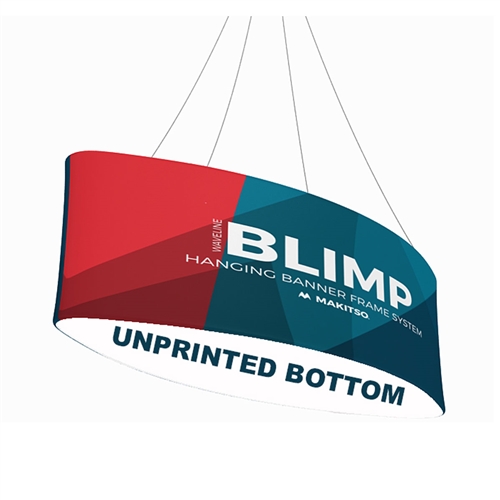 12ft x 42in MAKITSO Blimp Ellipse Hanging Tension Fabric Banner with Blank Bottom. Hanging Banner Displays: high-quality print graphic, lightweight aluminum frame, largest variety of Ellipse Hanging signs for trade shows.