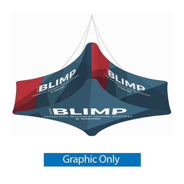 10' x 24'' MAKITSO Blimp Quad Curve Hanging Tension Fabric Banner Graphic with Printed Bottom Only. These uniquely shaped hanging banners is effective way to represent your company on trade show.  Superior dye-sublimation graphic, light aluminum frame, va