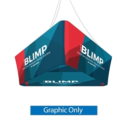 10' x 36'' MAKITSO Blimp Tapered Hanging Tension Fabric Banner with Printed Bottom Graphic Only.  Blimp series of hanging signs and displays is an affordable solution for the trade shows. The sign combine the high quality materials with a new lower p