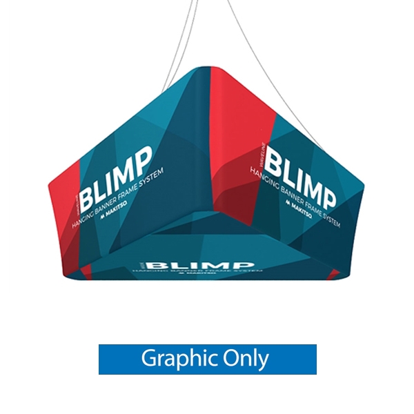 10' x 42'' MAKITSO Blimp Trio Tapered Hanging Tension Fabric Banner with Printed Bottom Graphic Only.  Blimp series of hanging signs and displays is an affordable solution for the trade shows. The sign combine the high quality materials with a new lower p