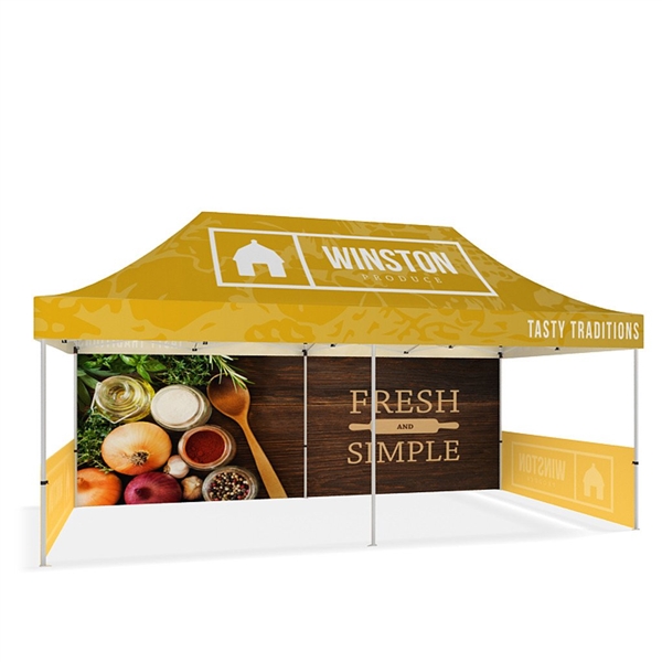 20ft Makitso Event Tent w/ Full and Half Walls - Double Sided (Frame & Canopy). The result is a vibrant, long-lasting graphic that will provide you with branding for years to come.