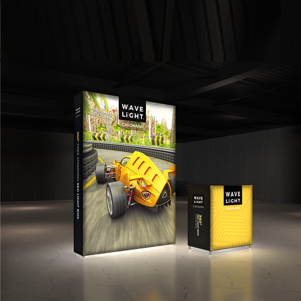 Breathe new light into your exhibit or retail space with Wavelight Casonara Light Box displays! These backlit trade show walls feature vibrant tension fabric graphics, illuminated from the inside out for max booth visibility. This double-sided 6ft x 8ft b