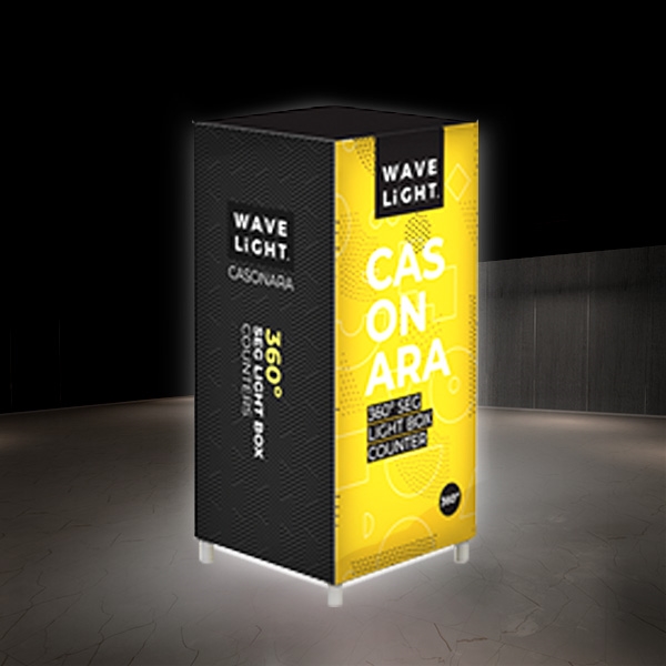 Breathe new light into your exhibit or retail space with Wavelight Casonara Light Box Counters. These backlit counters feature vibrant tension fabric graphics, illuminated from the inside out for max visibility at the trade show or convention . This 20in