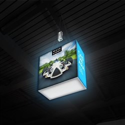 Breathe new light into your exhibit or retail space with Wavelight Casonara Light Box hanging signs. These backlit hanging blimps feature vibrant tension fabric graphics, illuminated from the inside out for max exhibit booth visibility. This 3ft x 3ft x 2