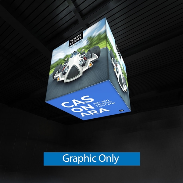 Breathe new light into your exhibit or retail space with Wavelight Casonara Light Box hanging signs. These backlit hanging blimps feature vibrant dye-sub tension fabric graphics, illuminated from the inside out for max exhibit booth visibility. This 8ft x