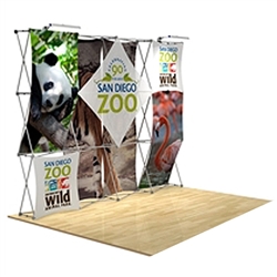 10ft x 90in 3D Snap Fabric Display Layout 2 with Square Hard Case is unique product offering for Trade Show. The Xpressions series offers many of the features the exhibitors look for in a high quality trade show pop up background displays