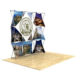 8ft x 8ft 3D Snap Tension Fabric Display Layout 3 with Square Hard Case is unique product offering for Trade Show. The Xpressions series offers many of the features the exhibitors look for in a high quality trade show pop up background displays