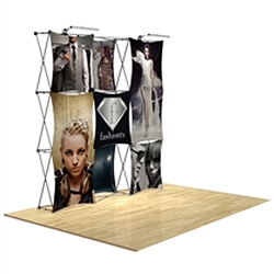 8ft x 8ft 3D Snap Tension Fabric Display Kit 4 with Square Hard Case is unique product offering for Trade Show. The Xpressions series offers many of the features the exhibitors look for in a high quality trade show pop up background displays