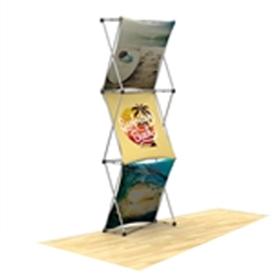 30in x 90in 3D Snap 1x3 Layout 1 Fabric Display Kit with custom made dye-sublimation fabric graphics for trade shows and exhibits. Xpressions SNAP displays, pop-up trade show exhibits really grab attention with their unique 3D look.