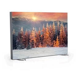 61in W x 42in H  Flow-Motion Dynamic Animated LED Freestanding Displays. Make your static dye-sublimation fabric graphics a dynamic animated display with programmable pixel back lighting.
