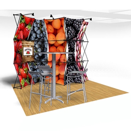 10ft Xpressions SNAP Connex Kit C Tradeshow Display. Create a stunning 3-dimensional display in a Snap! Twelve frames, two planes for integrated graphics, and infinite configurations, offer a playground to create dramatic effects