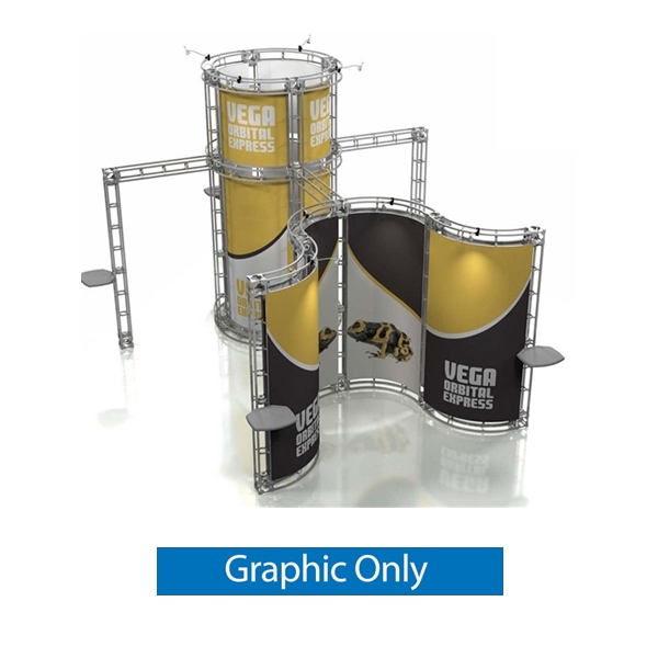 20ft x 20ft Island  Orbital Express Truss Display Replacement Rollable Graphic. Create a beautiful custom trade show display that's quick and easy to set up without any tools with the 10ft x 20ft Island Vega Truss Display.