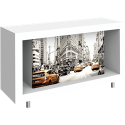 Hybrid Pro Modular Counter 02 is a stylish counter solution for any exhibit, featuring accessible storage with locking doors, choice of opaque or backlit push-fit fabric graphics and top laminated accent panel cover.