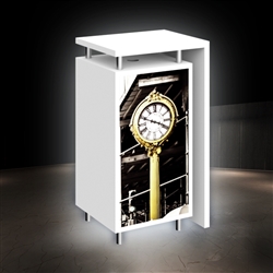 Hybrid Pro Modular Counter 12 is a stylish counter solution for any exhibit, featuring accessible storage with locking doors, choice of opaque or backlit push-fit fabric graphics and top laminated accent panel cover.