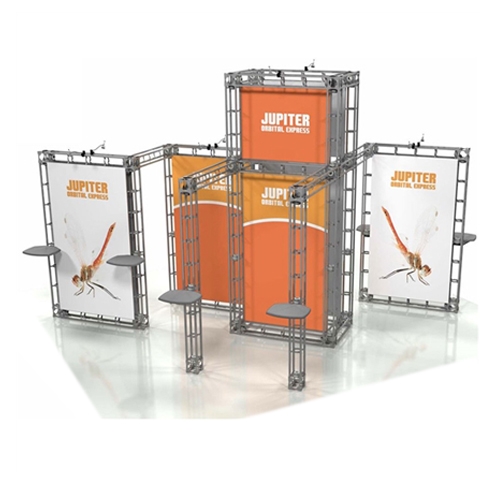 20ft x 20ft Island Jupiter Orbital Express Truss Display with Fabric Graphic is the next generation in dynamic trade show exhibits. Jupiter Orbital Express Truss Kit is a premium trade show display is designed to be used in a 20ft x 20ft exhibit space