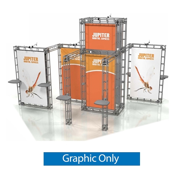 20ft x 20ft Island Jupiter Orbital Express Truss Display Replacement Fabric Graphic. Create a beautiful custom trade show display that's quick and easy to set up without any tools with the 10ft x 20ft Island Jupiter Express Truss trade show exhibit.