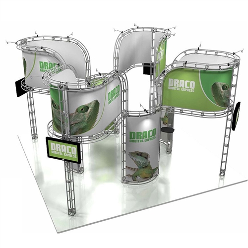 20ft x 20ft Island Draco Orbital Express Truss Display with Fabric Graphic is the next generation in dynamic trade show exhibits. Draco Orbital Express Truss Kit is a premium trade show display is designed to be used in a 20ft x 20ft exhibit space