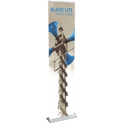 15.75in Blade Lite Retractable Banner Stand Display with Vinyl Banner. The Blade Lite retractable banner stand has a graphic that is easy to change on the spot making it ideal for traveling exhibitors!