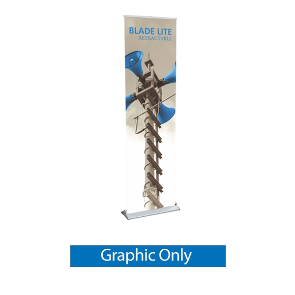 Replacement Vinyl Banner for 15.75in Blade Lite Retractable Banner Stand. The Blade Lite retractable banner stand has a graphic that is easy to change on the spot making it ideal for traveling exhibitors!