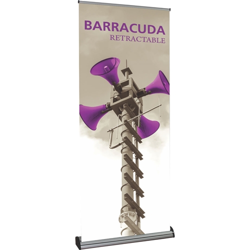 35.5in Barracuda retractable banner stands with Fabric Banner are at the high end of the models from Orbus. Retractable banner stands called roll up banner stands or pull up banner stands, this style of banner display features a spring loaded roller.