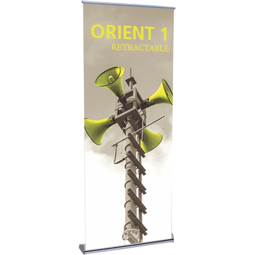 31.5in Orient 800 Retractable Silver Stand with Vinyl Banner, also known as roll up exhibit displays, are ideal for trade show displays and retail environments. Super affordable Orient 800 retractable banner stand was designed with price in mind