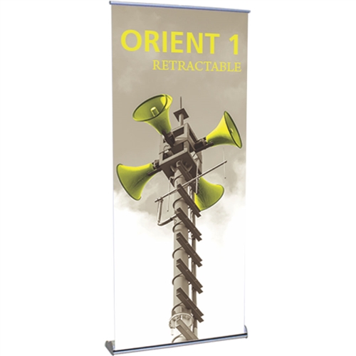 33.5in Orient 800 Retractable Black Stand with Vinyl Banner, also known as roll up exhibit displays, are ideal for trade show displays and retail environments. Super affordable Orient 850 retractable banner stand was designed with price in mind