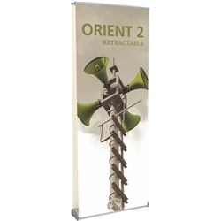 35.5in Orient 920 Retractable Silver Double-Sided Stand with Vinyl Banner, also known as roll up exhibit displays, are ideal for trade show displays and retail environments. Super affordable Orient 920 retractable banner stand.