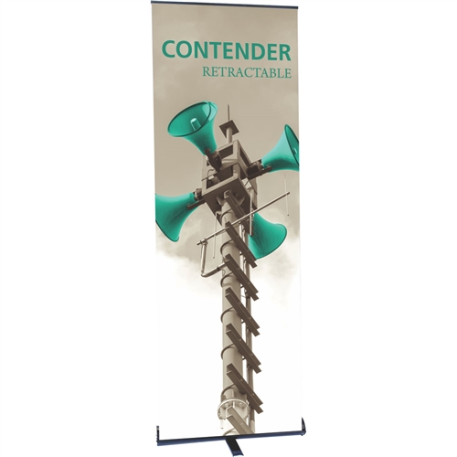 24in Contender Mini Black Retractable Banner Stand w/ Vinyl Banner is best selling made in the USA banner stand trade show display. The Contender Retractable Banner has become a market leader, proving its dependability show after show.