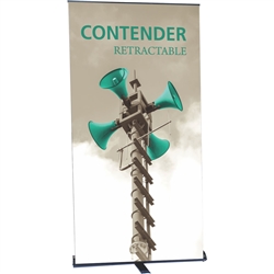 48in Contender Monster Retractable Black Banner Stand with Vinyl Banner is best selling made in the USA banner stand trade show display. The Contender Retractable Banner has become a market leader, proving its dependability show after show.