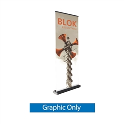 Replacement Vinyl Print for Blok Retractable Banner Stand Display. This stylish banner stand is the perfect addition to any trade show display. Blok Banner Stand features a rectangular block of hardware with options to add a vinyl or fabric graphic