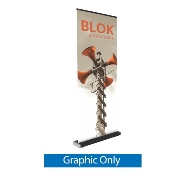 Replacement Fabric Print for Blok Retractable Banner Stand Display. This stylish banner stand is the perfect addition to any trade show display. Blok Banner Stand features a rectangular block of hardware with options to add a vinyl or fabric graphic