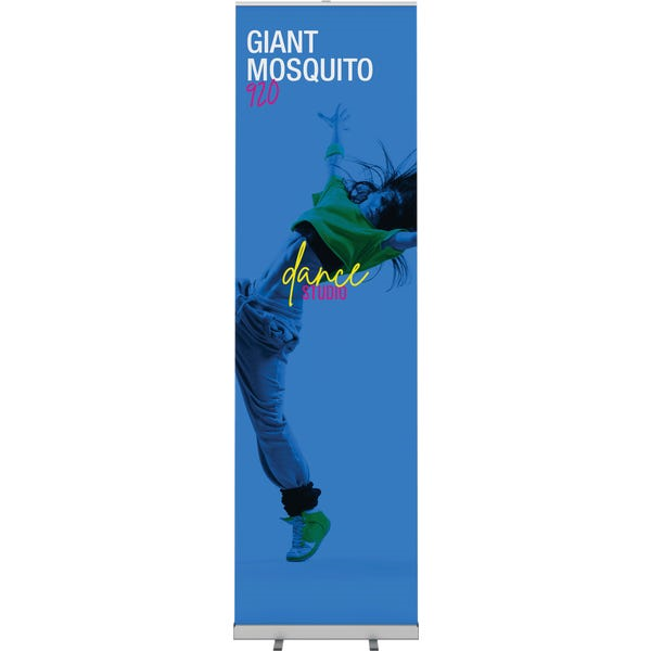 10ft Tall Giant Mosquito (Jumbo) Retractable Banner Stand with Vinyl Banner. Banner Displays for Trade Shows - Pull Up Retractable Banner Stand Displays. Wide 10ft tall portable and economical single sided pop-up retractable banner stand.
