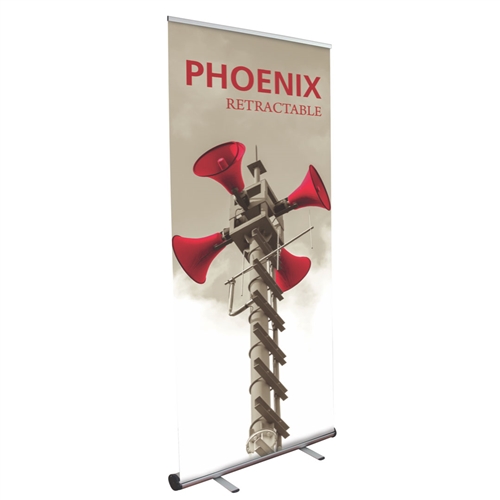 34in Phoenix Silver Retractable Banner Stand w/ Vinyl Banner is best selling made in the USA banner stand trade show display. The Phoenix Retractable Banner has become a market leader, proving its dependability show after show.