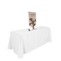 16in x 32in Phoenix Mini Retractable Tabletop Stand Display with Vinyl Banner - a small tabletop-sized version of larger roll-up signs. Ideal for retail store point of purchase counter tops, convention tables, or just about anywhere you want a sign